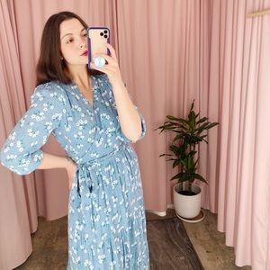 NWT Boden Blue Daisy Field Aurora Midi Wrap Dress